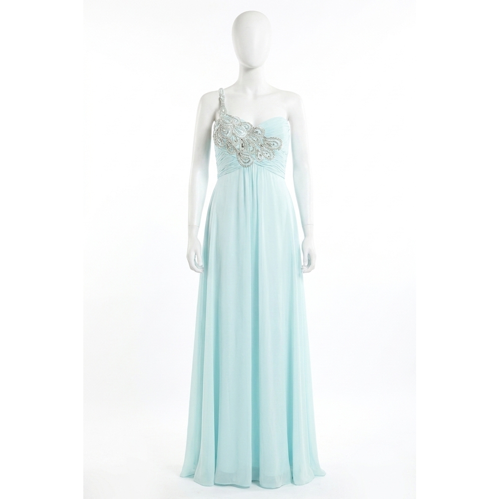 NEW RACHEL ALLAN one shoulder chiffon gown in mint